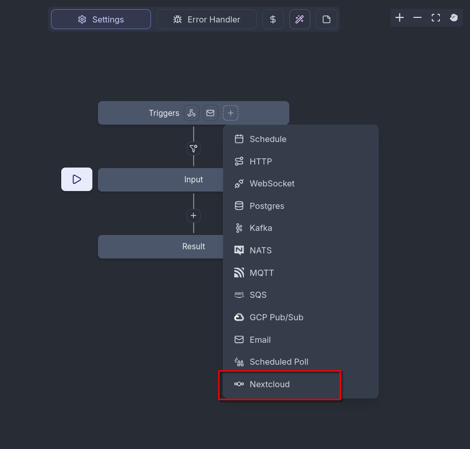 Screenshot of adding a Nextcloud trigger in a workflow